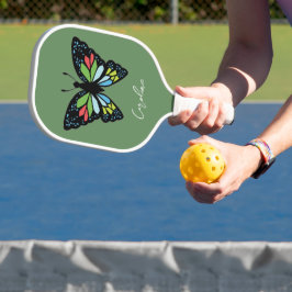 Personaliseer Mooie Vlinder met Kleurrijke Vleugel Pickleball Paddle