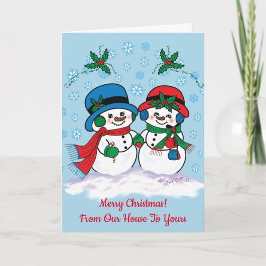 Personaliseer Mr. & Mrs Frosty The Snowman Feestdagen Kaart (Voorkant)