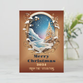 Personaliseer Naam 2024 Kerstmisscène Feestdagenkaart (Staand voorkant)