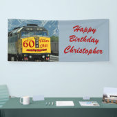 Personaliseer Naam 60th Birthday Yellow Train Engi Spandoek (Beurs)