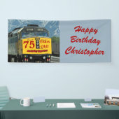 Personaliseer Naam 75th Verjaardag Gele Treinmotor Spandoek (Beurs)