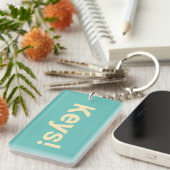 Personaliseer Naam & Bericht, Bord Geel & Lt. Blau Sleutelhanger (Voorkant Rechts)