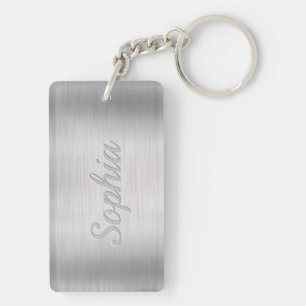 Personaliseer naam & bericht, geborsteld staal sleutelhanger