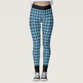Personaliseer Naam Blauw Zwart Plaid, Zwarte Trim Leggings (Voorkant)