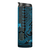 Personaliseer naam, blauwe printplaat, zwart thermosbeker (Geroteerd rechts)