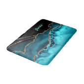 Personaliseer Naam Blauwgroen Script op Black/Blau Badmat (Gekanteld)