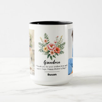 Personaliseer Naam Bloemen Granma Gift Zwart Combo Mok