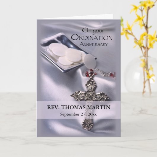 Personaliseer naam, datum, 25ste Ordination Annive Kaart (Gele Bloem)