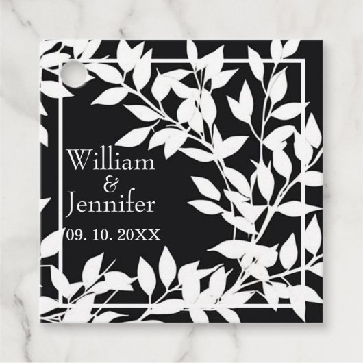 Personaliseer naam, datum Elegante zwarte en witte Bedankjes Labels (Voorkant)