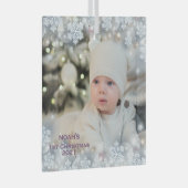 Personaliseer Naam & Foto Eerste Kerst van de Baby Glas Ornament (Voorkant Rechts)