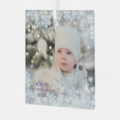 Personaliseer Naam & Foto Eerste Kerstmis van de B Glas Ornament (Voorkant links)