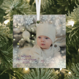 Personaliseer Naam & Foto Eerste Kerstmis van de B Glas Ornament