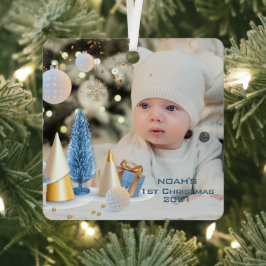 Personaliseer Naam & Foto Eerste Kerstmis van de B Metalen Ornament