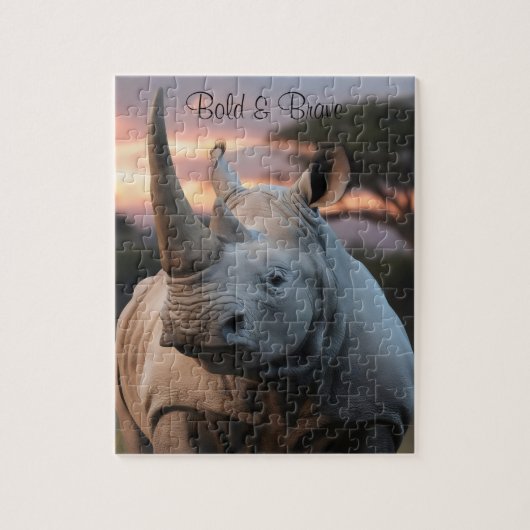 Personaliseer Naam Gehoornde Rhino Gift Legpuzzel (Verticaal)