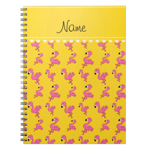 Personaliseer naam gele roze flamingo's notitieboek