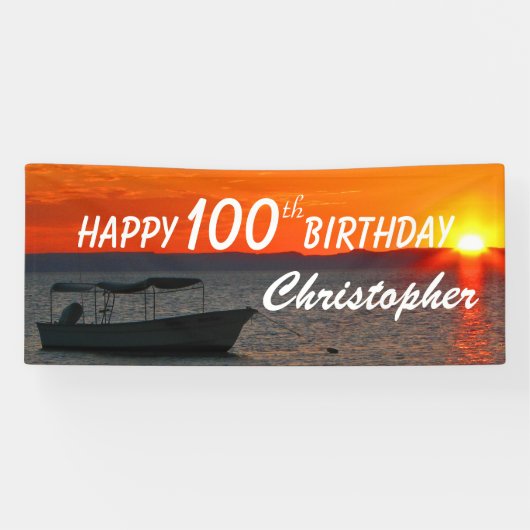Personaliseer Naam Happy 100th Birthday Gevist Boo Spandoek (Horizontaal)