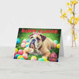 Personaliseer Naam HAPPY EASTER Bulldog Funny Scha Kaart