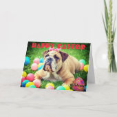 Personaliseer Naam HAPPY EASTER Bulldog Funny Scha Kaart (Voorkant)