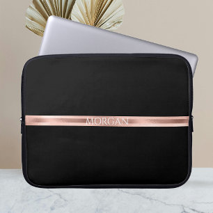Personaliseer naam, initialen, roze gouden strepen laptop sleeve