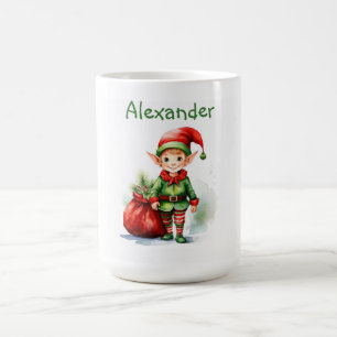 Personaliseer Naam Kerst elf met zak van geschenke Koffiemok
