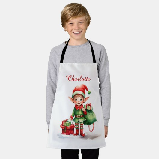 Personaliseer Naam Kerst elf met zak van geschenke Schort (Gedragen)