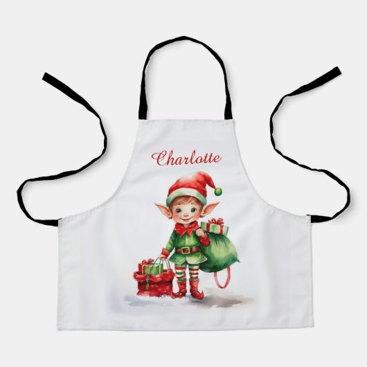 Personaliseer Naam Kerst elf met zak van geschenke Schort (Voorkant)