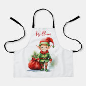 Personaliseer Naam Kerst elf met zak van geschenke Schort (Voorkant)
