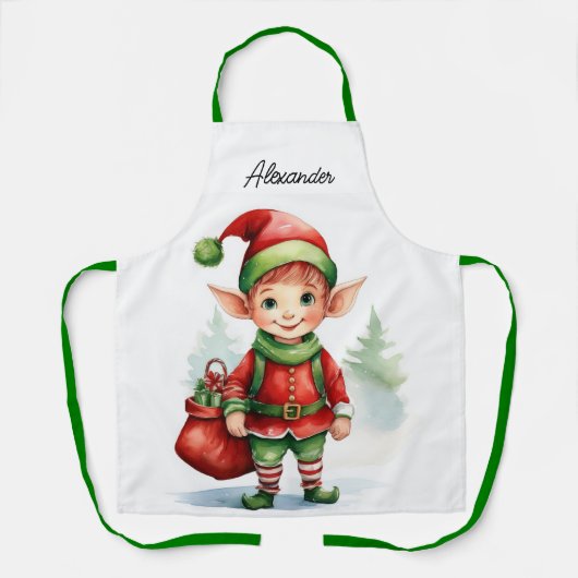 Personaliseer Naam Kerst elf met zak van geschenke Schort (Voorkant)