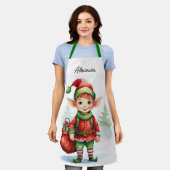 Personaliseer Naam Kerst elf met zak van geschenke Schort (Gedragen)