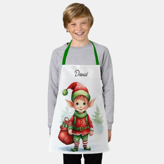 Personaliseer Naam Kerst elf met zak van geschenke Schort (Gedragen)