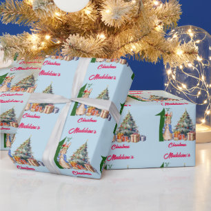 Personaliseer Naam Klassieke Konijn Eerste Kerstmi Cadeaupapier