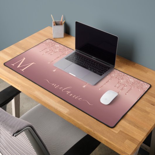 Personaliseer Naam Letter Roos Gouden Glitter Desk Bureaumat (Kantoor 2)