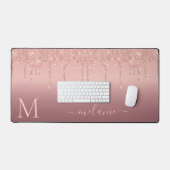 Personaliseer Naam Letter Roos Gouden Glitter Desk Bureaumat (Keyboard & Muis)
