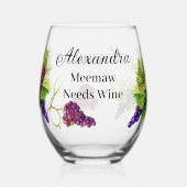 Personaliseer Naam Meema heeft wijndruiven nodig Wijnglas Zonder Voet (Voorkant)