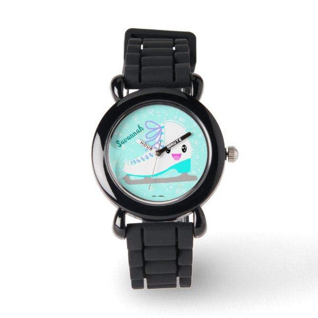 Personaliseer Naam Meisje's Blauwe Figuur Schaatse Horloge (Voorkant)