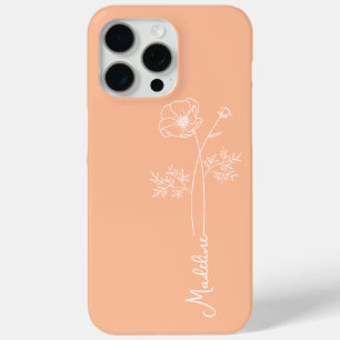 Personaliseer Naam, Oktober Geboorte Bloem Peach F iPhone 15 Pro Max Hoesje