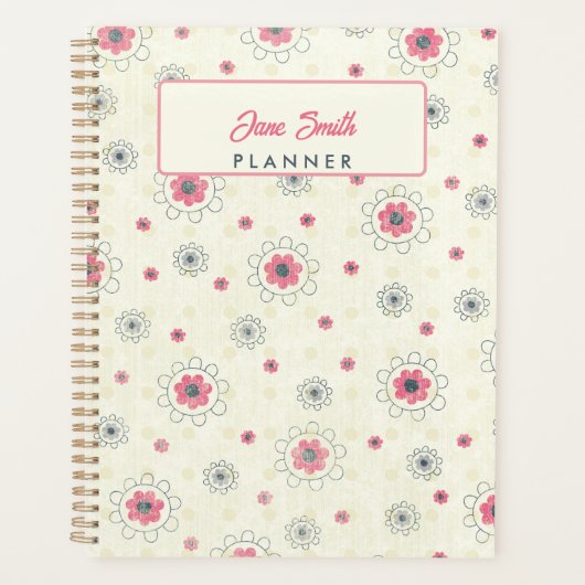 Personaliseer naam ongedateerde bloemplanner planner (Voorkant)