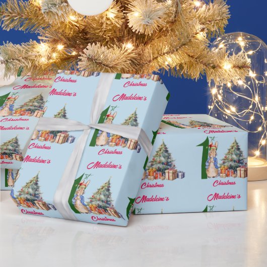 Personaliseer Naam Peter het Konijn Eerste Kerstmi Cadeaupapier (Feestdagen)