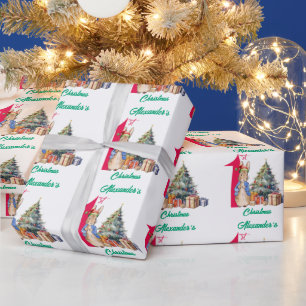 Personaliseer Naam Peter het Konijn Eerste Kerstmi Cadeaupapier