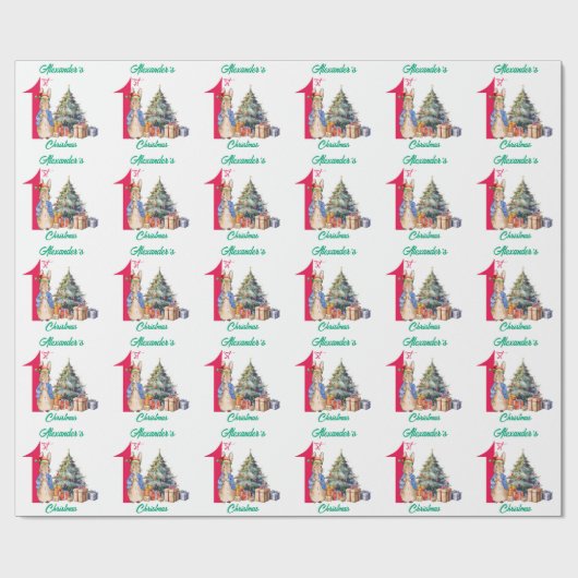 Personaliseer Naam Peter het Konijn Eerste Kerstmi Cadeaupapier (Vlak)