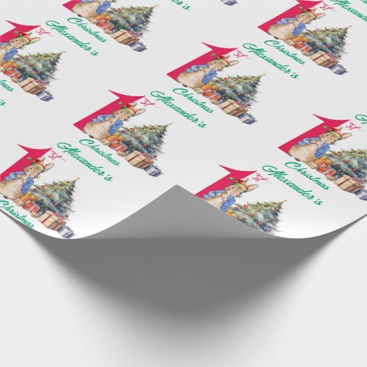 Personaliseer Naam Peter het Konijn Eerste Kerstmi Cadeaupapier (Hoek)