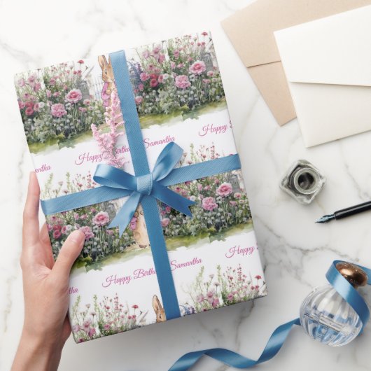 Personaliseer Naam Peter het Konijn Roze Jasje Cadeaupapier (Geschenken)