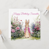 Personaliseer Naam Peter het Konijn Roze Jasje Kaart (Voorkant / Achterkant in situ)