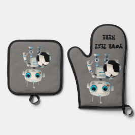 Personaliseer Naam Robot Voetbal Team Speler Ovenwant & Pannenlap Set