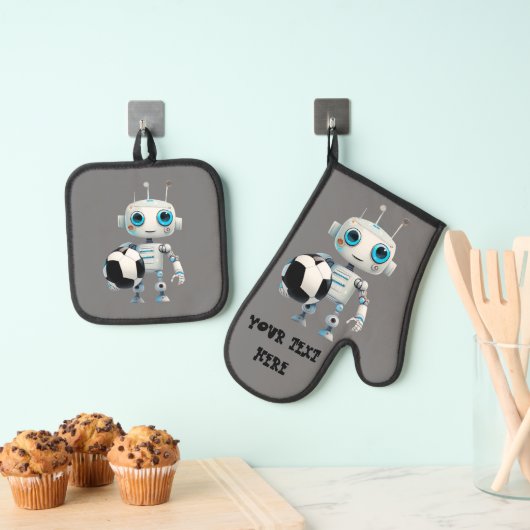 Personaliseer Naam Robot Voetbal Team Speler Ovenwant & Pannenlap Set (Insitu(Ophanging))