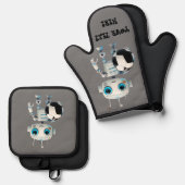 Personaliseer Naam Robot Voetbal Team Speler Ovenwant & Pannenlap Set (Voorkant / Achterkant)