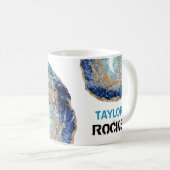 *~* Personaliseer NAAM ROCKS Navy Blue Glitter Koffiemok (Voorkant rechts)