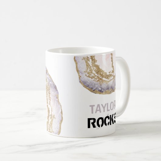*~* Personaliseer NAAM ROCKS Roze pastels Glitter Koffiemok (Voorkant rechts)