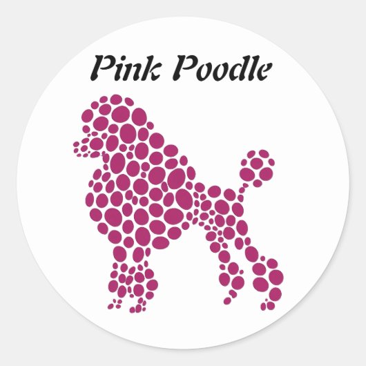 Personaliseer Naam Roze Polka Dot Poodle Dog Ronde Sticker (Voorkant)