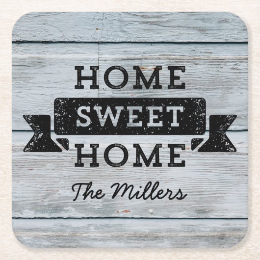 Personaliseer Naam Rustiek Home Sweet Home Bord Wo Kartonnen Onderzetters (Voorkant)